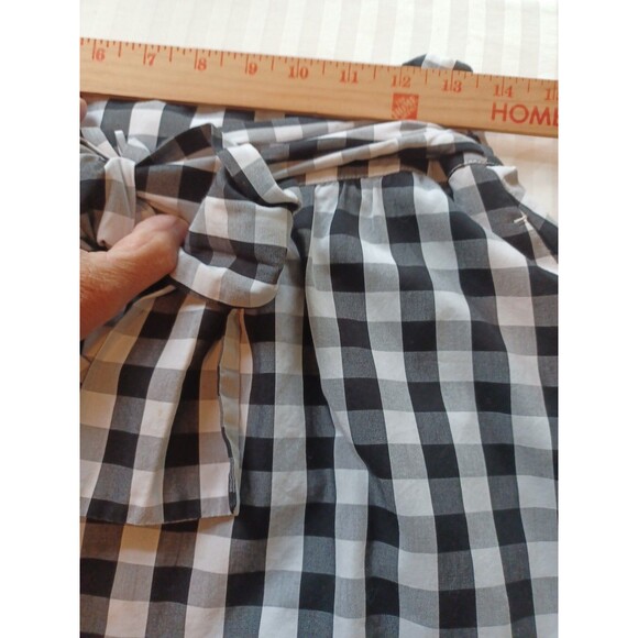J. Crew black white cotton gingham midiskirt 2 tie waist ruffle holiday preppy - Picture 11 of 12